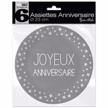 Assiettes joyeux anniversaire gris
