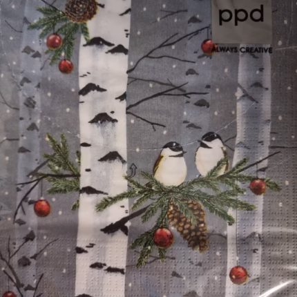 Serviettes Noël oiseau 33x33cm