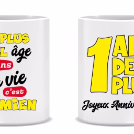 Tasse joyeux anniversaire mixte 1 an de plus