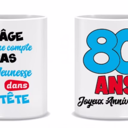 Tasse en porcelaine 80 ans unigenre