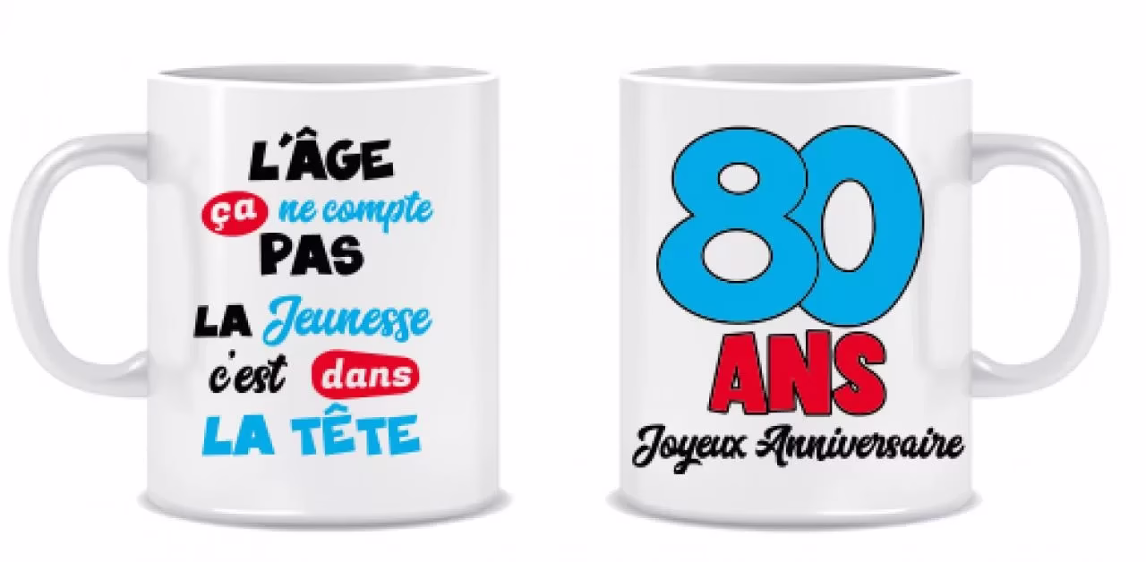 Tasse en porcelaine 80 ans unigenre