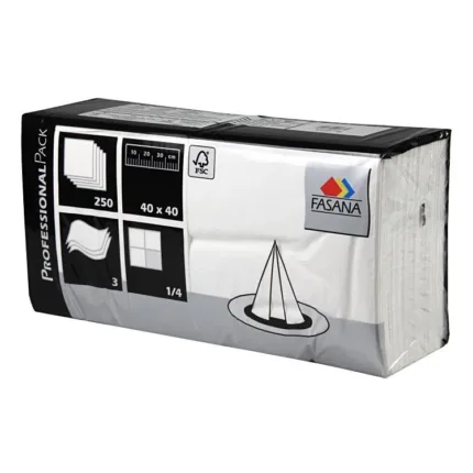 Serviettes Fasana 40x40 Blanc 3 couches, pli 1/4