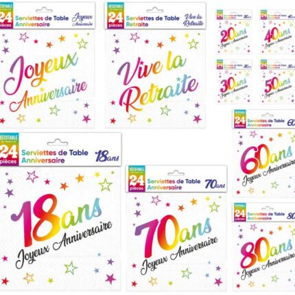 Serviettes anniversaire, 24pcs